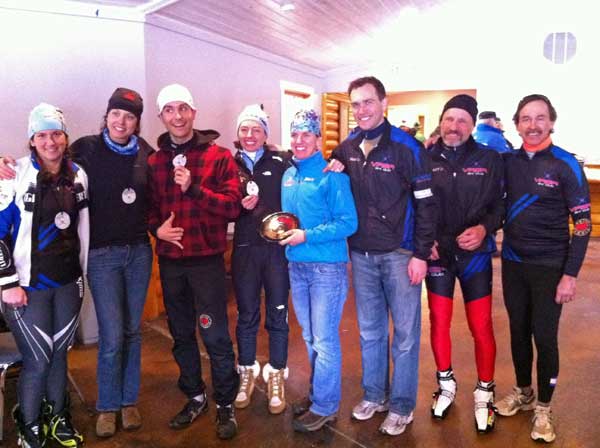 Vasa Ski Club members show off their medals from the Michigan Cup Sprints