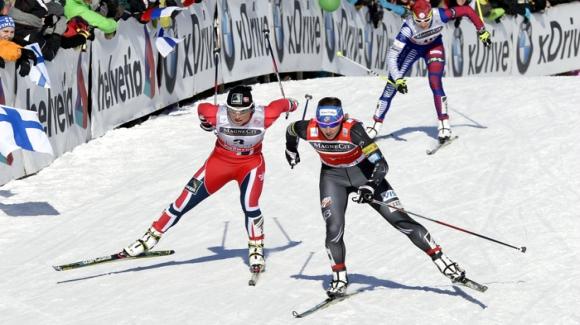  	 In the second stage of the mini-tour on Friday, Kikkan Randall skied into third place, leading three Americans into the top eight in Falun, Sweden. Here she is (right) racing in Lahti, Finland. (Getty Images/AFP/Heikki Saukkomaa)