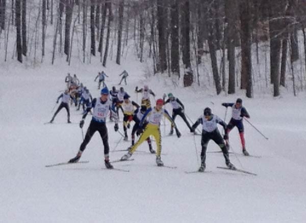The pack at the start of the Boyne Mountain Grinder xc ski race