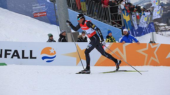 Andy Newell skis to seventh in classic sprint qualifying at the opening of the FIS Nordic World Ski Championships in Val di Fiemme. (U.S. Ski Team - Sarah Brunson)