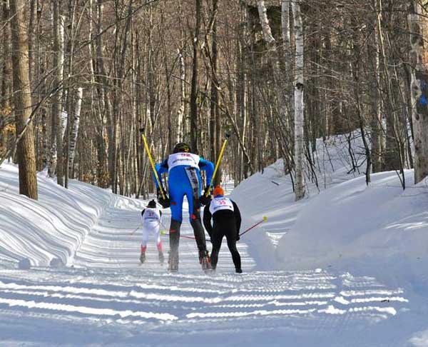 Down a fast hill at the Black Mountain Freestyle cross country ski race