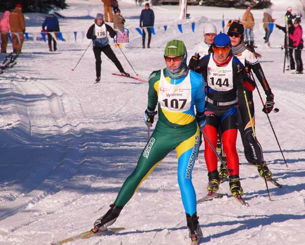 Lead women at the Forbush Corner 17k Freestyle cross country ski race