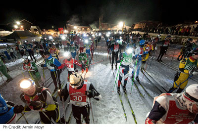 Moonlight Classic cross country ski race on the Alpe di Siusi in Italy
