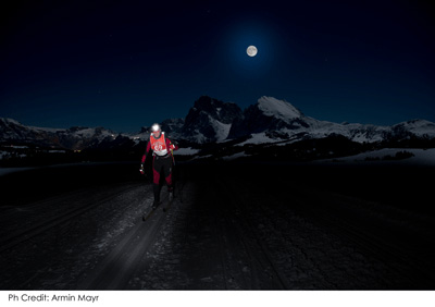 Moonlight Classic cross country ski race on the Alpe di Siusi in Italy