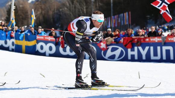 Andy Newell, seen here at World Championships, skied into 10th place after qualifying 12th at the slushy freestyle sprint in Oberhof Sunday, the second stage of the Tour de Ski. (Sarah Brunson/U.S. Ski Team)