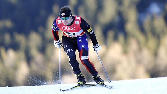 Simi Hamilton, shown here racing earlier this season in Davos, led the U.S. Cross Country Ski Team today in Ostersund, Sweden. (Getty Images/AFP-Pierre Teyssot)