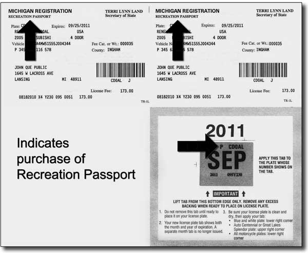 Michigan Registration Tab for Recreation Passport