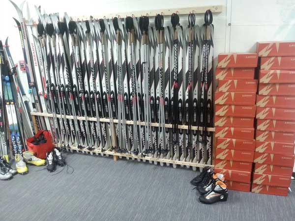 The Gaylord Middle School cross country ski club skis, boots, poles, and bindings