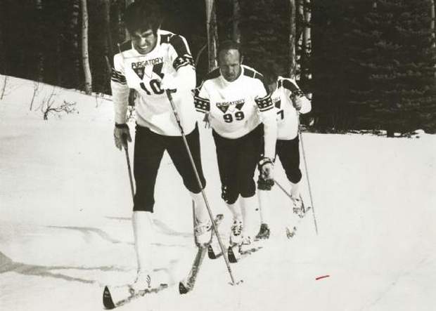 1972 Olympics, featuring Mike Elliott (front), Bob Gray (middle) and Mike Gallagher (back)