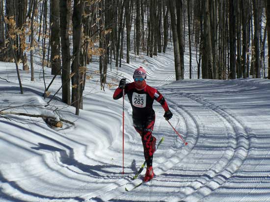 Adam Kates wins the 2008 Boyne Highlands 10km Classic cross country ski race