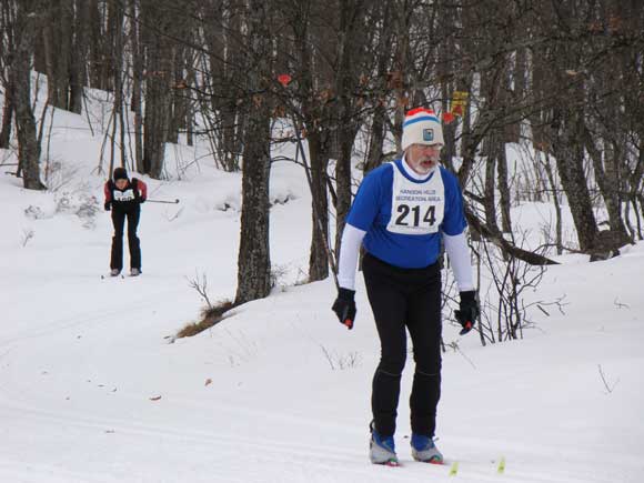Hap Wright heads for the finish at the Hanson Hills Classic xc ski race.