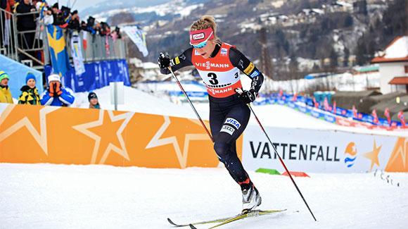 Sadie Bjornsen, shown here racing at World Championships in Italy, led the U.S. Ski Team finishing 17th in the women's 10k classic World Cup in Ruka. (USSA-Sarah Brunson)