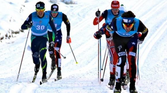 Ben Saxton (right) charges to the front of a pack en route to a record sixth place finish in the U23 World Championships in Almaty