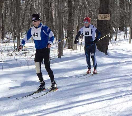 Racers on the Michigan Cup Relays cross country ski race