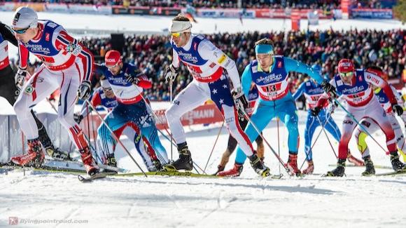 Andy Newell in the finals of the FIS Nordic World Ski Championships Team Sprint Event. Newell and his teammate, Simi Hamilton, finished seventh. (Flyingpoint Photo)