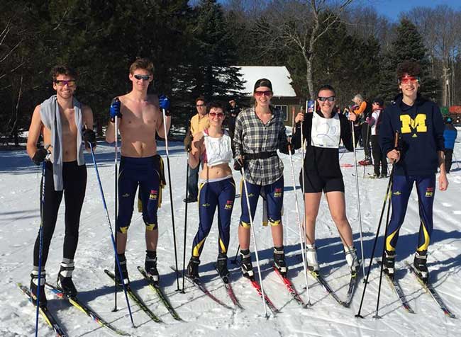 Univiersyt of Michigan Ski Club members at 2017 Forbush Freestyle