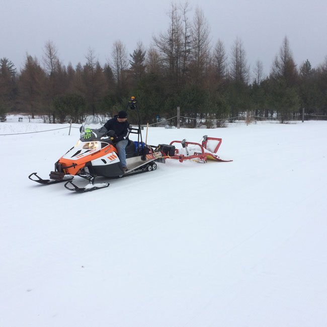 Grooming the Cote Dame Marie xc ski race course at Hanson Hills