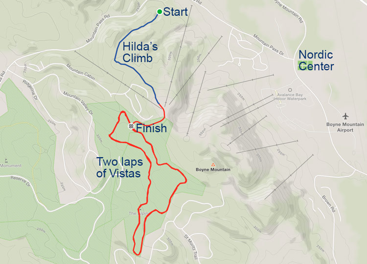 2019 Boyne Vistas xc ski race course map