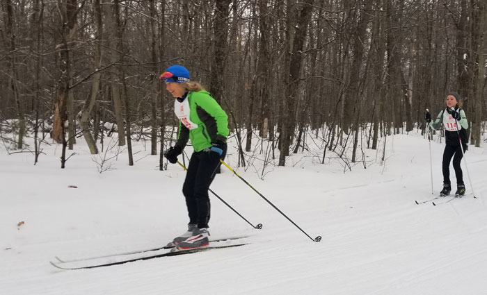 Out on the xc ski trail at the Michigan Cup Relays