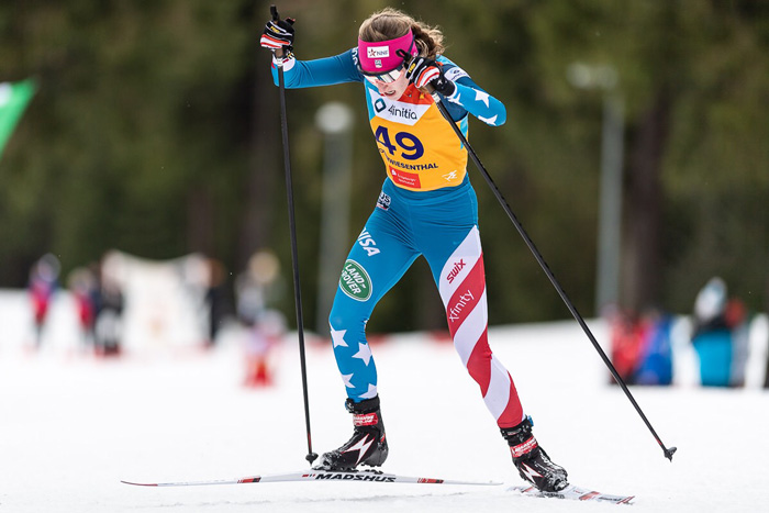 Sarah Goble racing at the 2020 U23 Cross-Country World Ski Championships