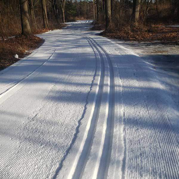 Groomed cross country ski trail at Huron Meadows Metropark.