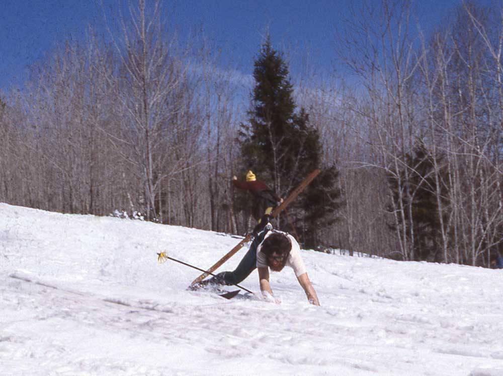 Spring 1979 Waterville, NH, Chris demonstrating his down hill tech.
