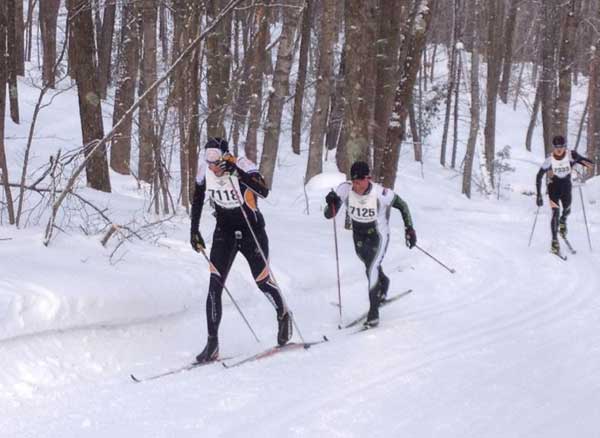 Dan Yankus, Milan Baic, and Ryan Harris at 3 km to go at the 2014 Gran Travers 16 K Classic cross country ski race