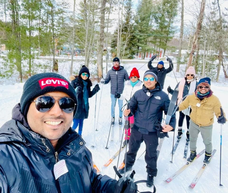 Group selfie of cross country skiers