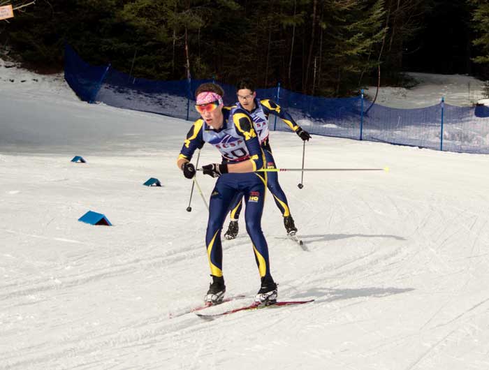Senior Ellen Wiitala skiing to 4th place in the Women's 15km Classic at the USCSA National Championships in Lake Placid, NY