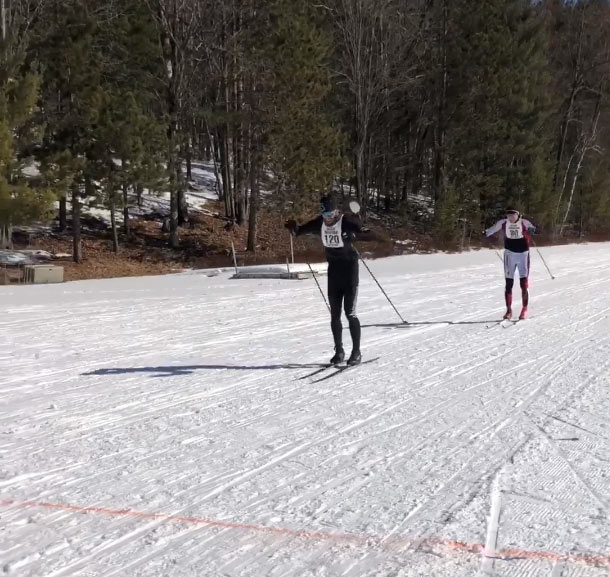 Ryan Harris beats Denny Paull to the finish line of the 2020 Black Mountain Classic Cross Country Ski Race