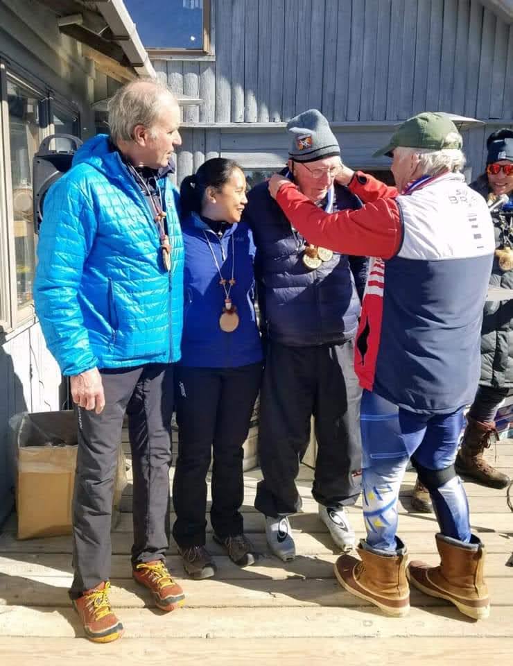 XC Ski HQ's team Northern Lights with Bob, Frye, Missy Jackson, and 86-year-old inspirational marvel, Marv Stevenson