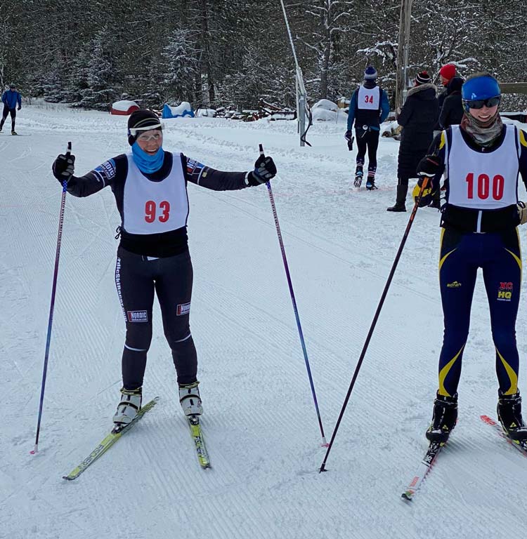 Ceri Fass and Isabelle Salley at end of Forbush Freestyle
