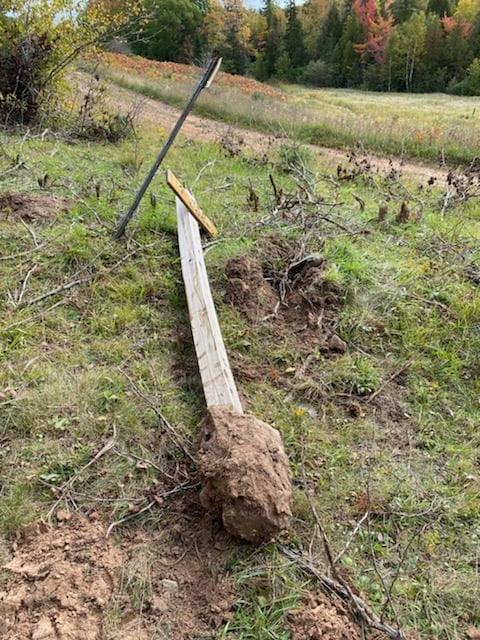 cross country ski trail signage damage at Suicide Bowl