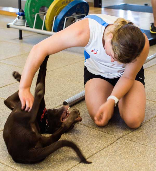 Petting the new US Ski Team mascot, Champ
