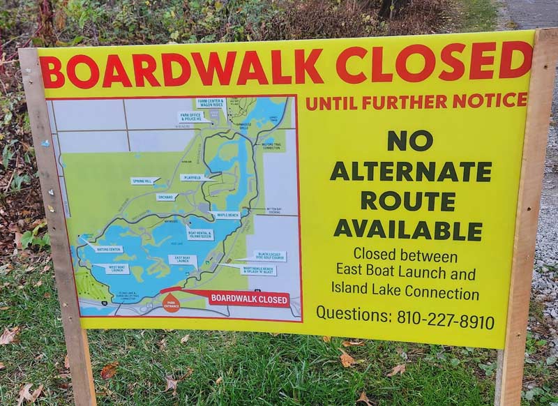 Rollerskiers: The long wooden bridge on the Kensington Metropark bike path (next to I-96) is closed for maintenance! No word on how long it will take...