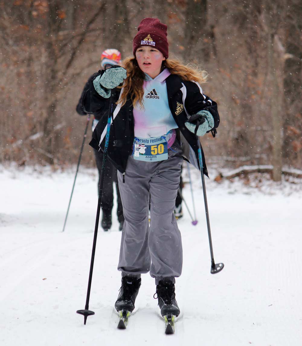 Avery Ludlow, first in her age class at the Krazy Klassic race. Lots of photos from today race at https://photos.nordicskiracer.com/Michigan-Cup/Frosty-Freestyle-Krazy-Klassic/2026-Krazy-Klassic. Also see Frosty Freestyle photos at https://photos.nordicskiracer.com/Michigan-Cup/Frosty-Freestyle-Krazy-Klassic/2026-Frosty-Freestyle. Photographer: Julie Rascol.