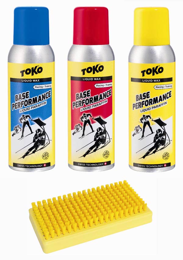 Toko Base Performance Liquid Paraffin Blue Red and Yellow plus Yellow Polishing Brush