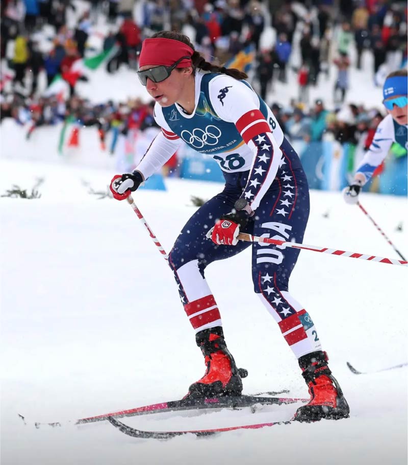 Julia Kern racing at the Olympics and wearing skiathlon boots -Getty Images