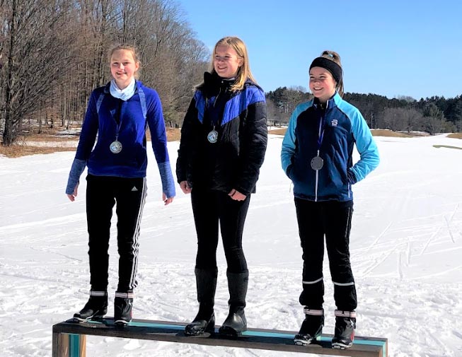 Girls podium at Flying Squirrel XC ski race