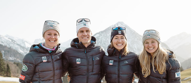 Sadie Maubet Bjornsen, Simi Hamilton, Sophie Caldwell Hamilton, and Jessie Diggins all return to the Davis U.S. Cross Country Team for the 2020-21 season. (U.S. Ski & Snowboard)