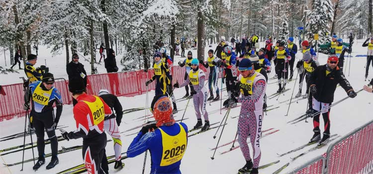 North American Vasa cross country skiers on start line