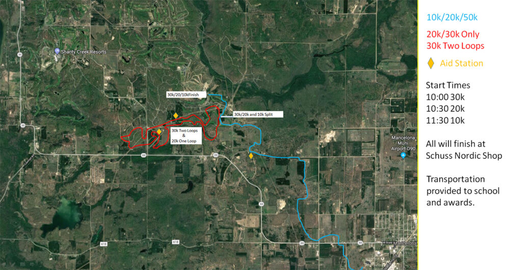2022 White Pine Stampede cross country ski race course map