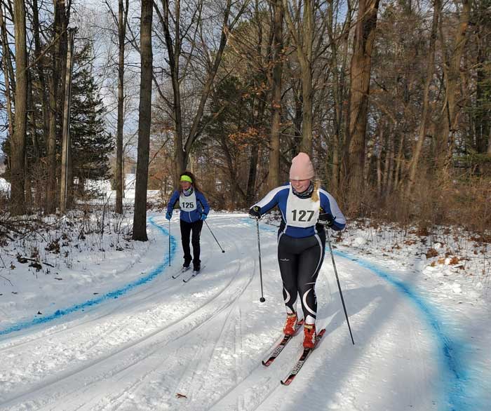 Krazy Klassic  cross country ski racers on the course -Gwenn Stevenson and Gwendolyn Wright in the 12km