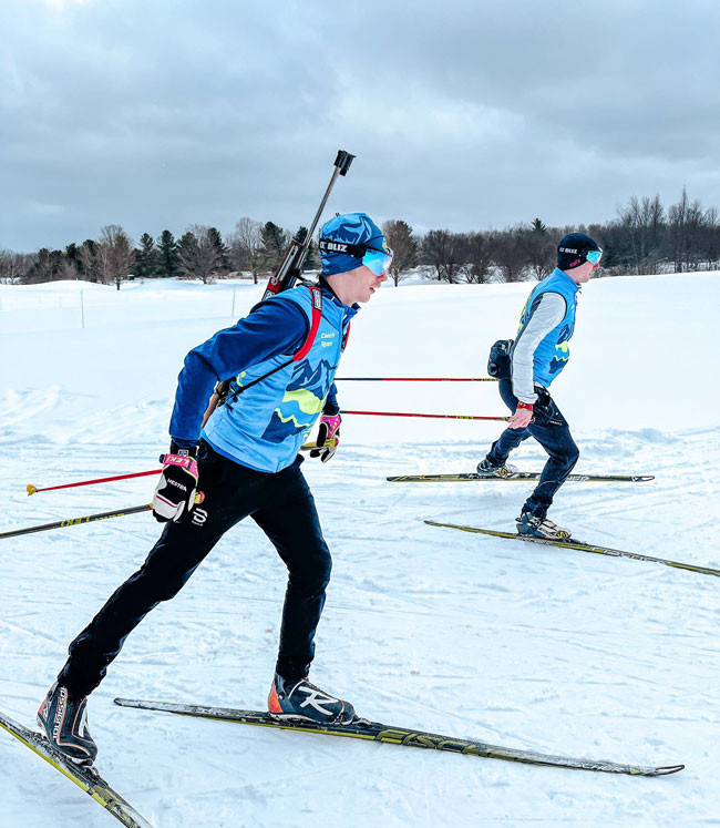 Ian Duran and Ryan Durand training for biathlon
