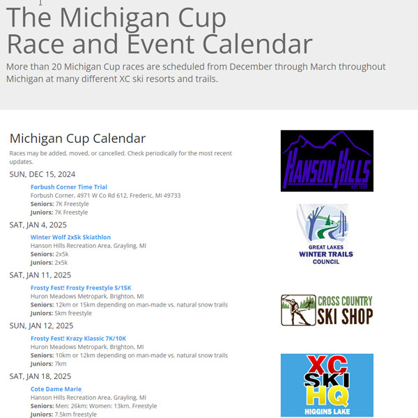 2024-2025 Michigan Cup race calendar