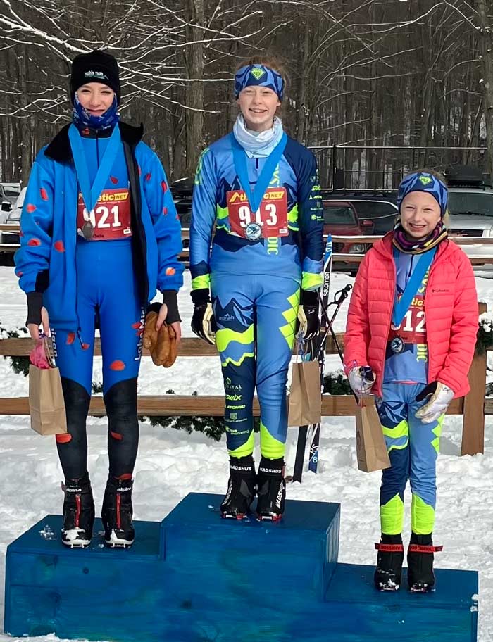 High School Girls podium at the Flying Squirrel Freestyle cross country ski race