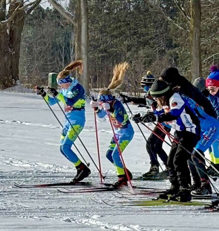 Flying Squirrel Freestyle cross country ski racers starting the race