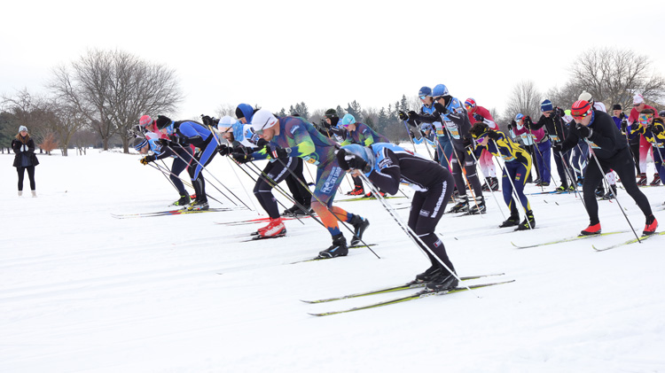 Skiers starting the Krazy Klassic cross country ski race