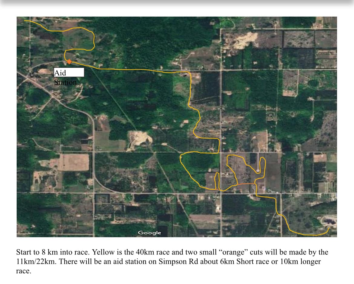 Trail map of the first 8km of the 2025 White Pine Stampede cross country ski race