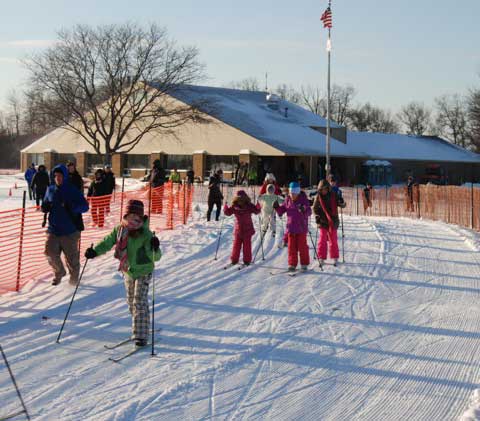 Kids cross country skiing at Huron Meadows Metropark